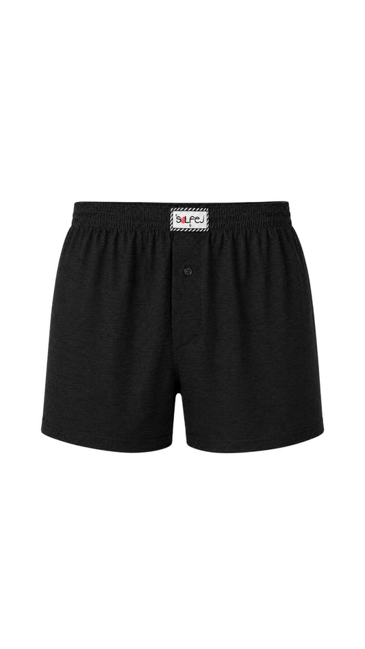 Bol Kesim Düğmeli Pamuk Boxer / Siyah