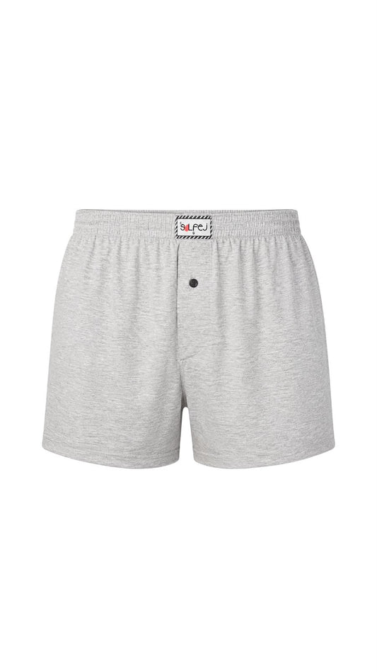Bol Kesim Düğmeli Pamuk Boxer / Gri
