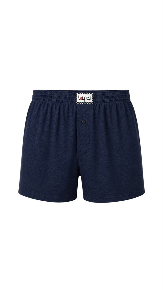 Bol Kesim Düğmeli Pamuk Boxer / Lacivert