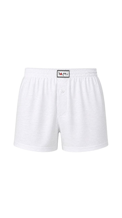Bol Kesim Düğmeli Pamuk Boxer / Beyaz