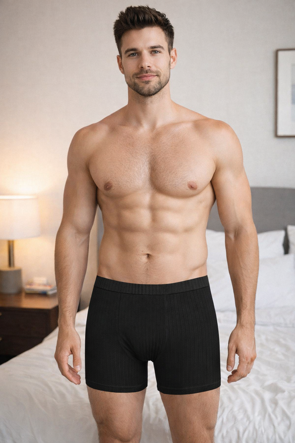 Pamuk Viskon Fitilli Erkek Boxer / Siyah